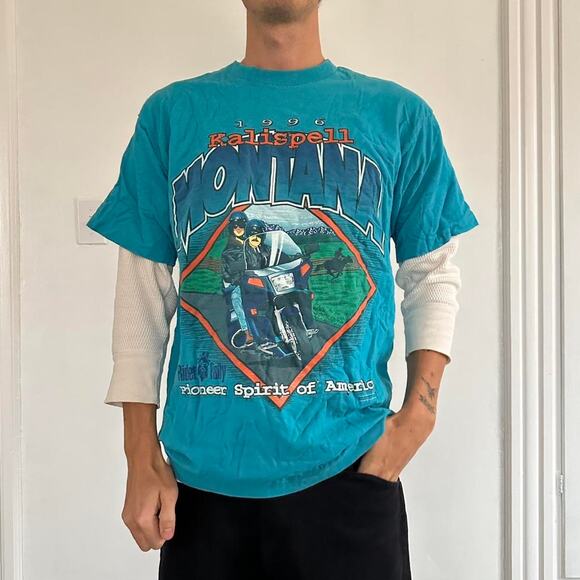 Vintage 90s Kalispell Montana Motorcycle Graphic Tee Shirt - Picture 8 of 8